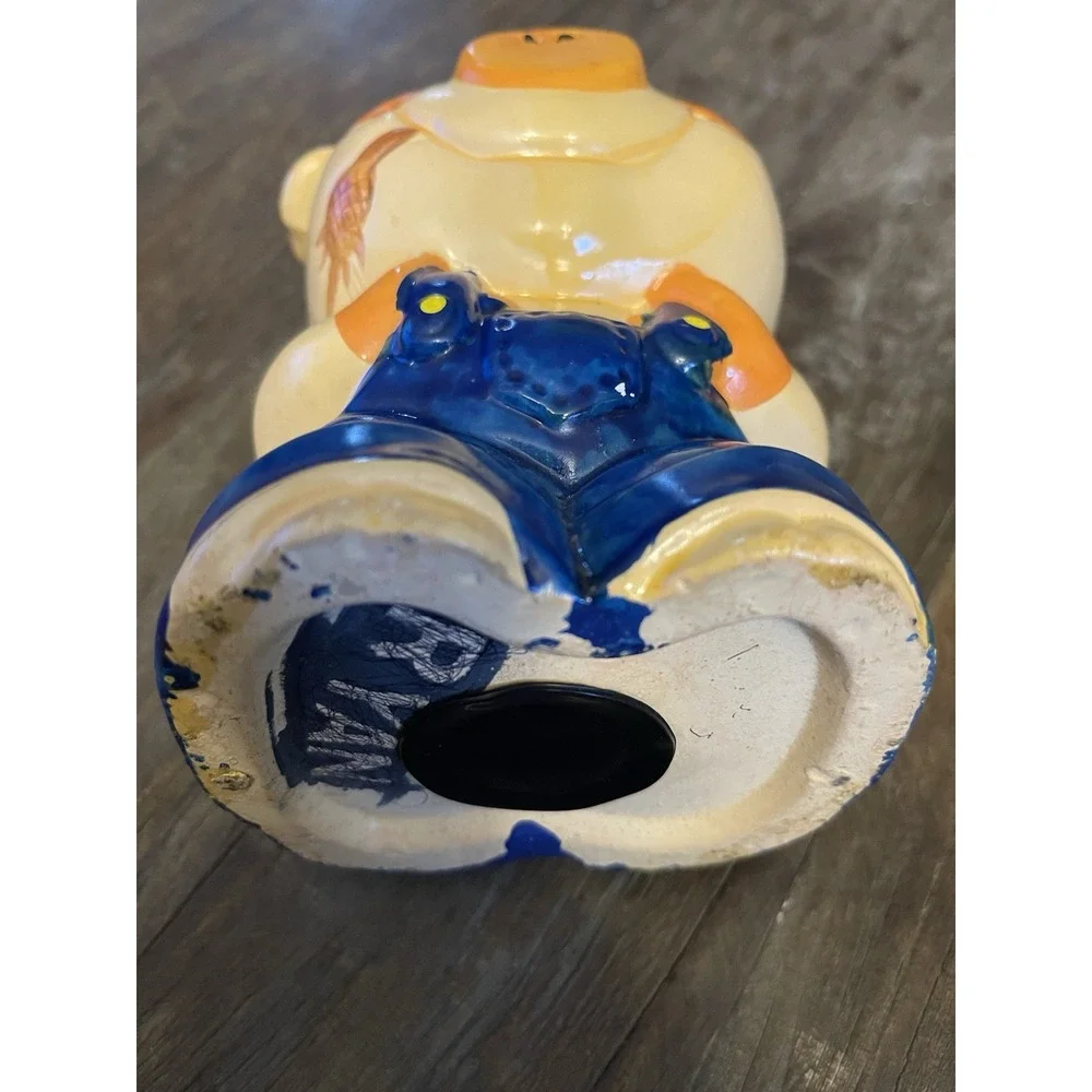 Vintage Chalkware Pig Piggy‎ Bank – Hand-Painted Pig in Blue Jean Overalls